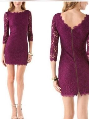 Diane Von Furstenberg Zarita Magenta Lace Boatneck Formal Cocktail Dress Size 10
